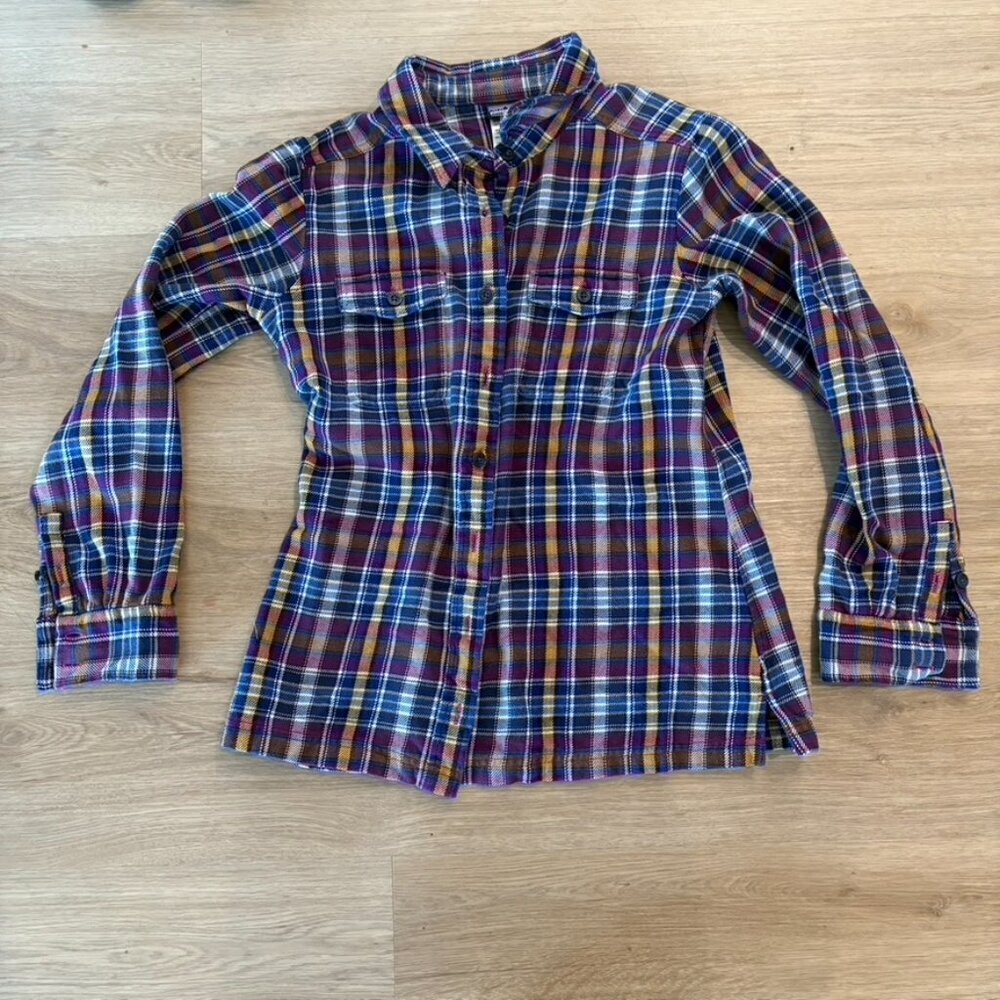 Patagonia Blue Purple Fjord Flannel Shirt Size 4 Organic Cotton